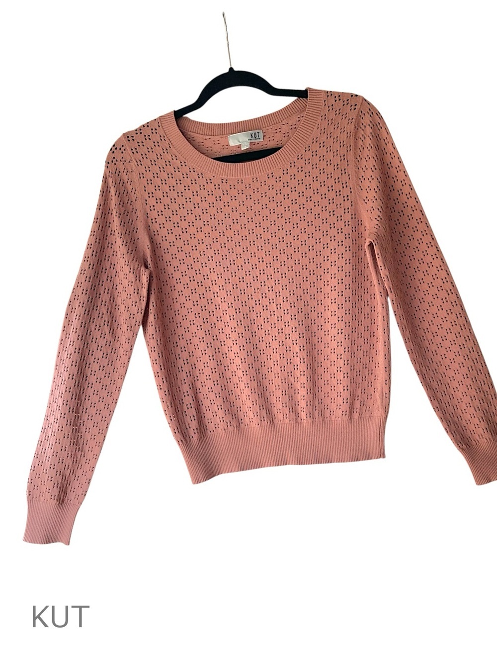 KUT FROM THE KLOTH NWOT CREWNECK SWEATER LIGHTWEIGHT OPEN KNIT DUSTY ROSE SMALL